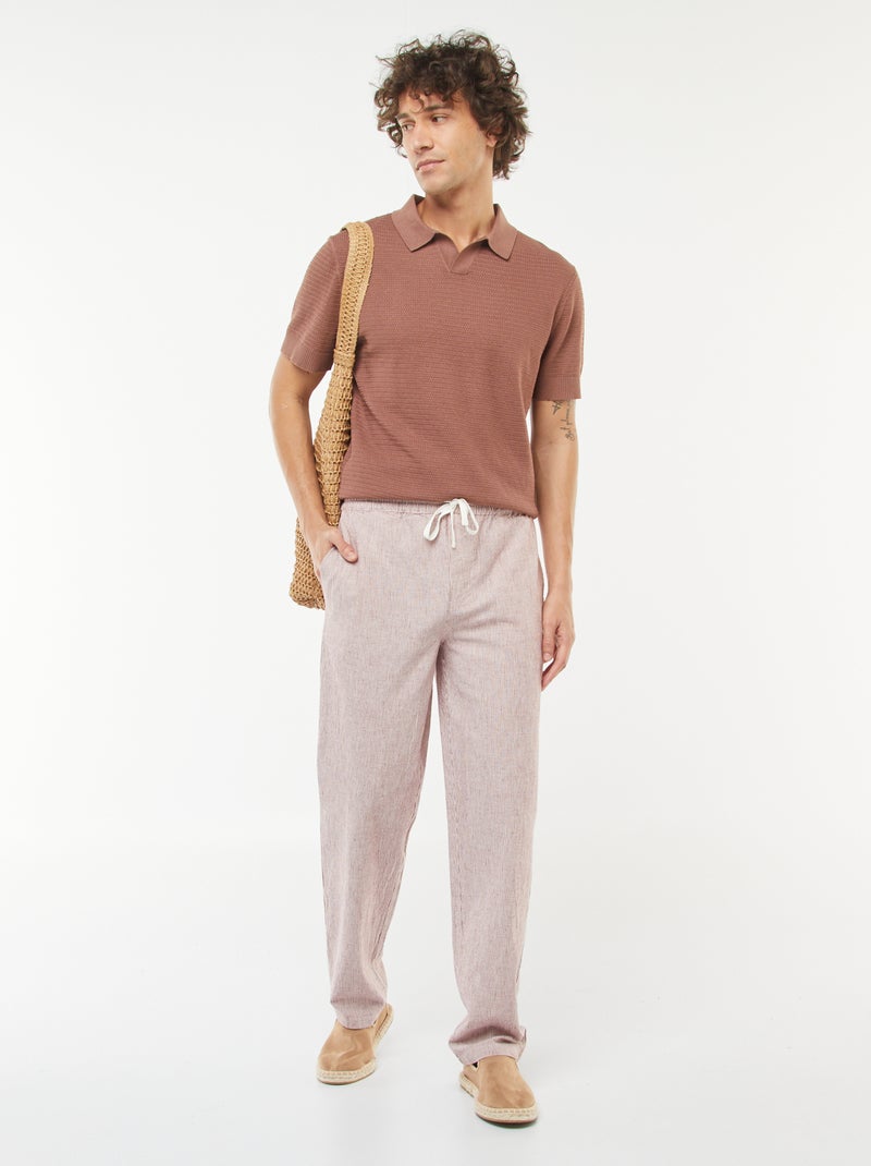 Pantaloni in misto lino taglio dritto Rosso Uomo Kiabi - Main Image