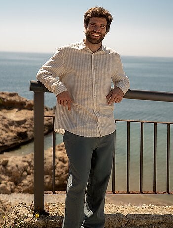 Pantaloni in misto lino taglio dritto