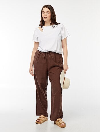 Pantaloni in misto lino wide leg
