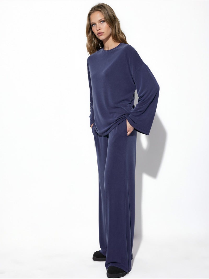 Pantaloni in modal a gamba dritta con vita elasticizzata busem Blu marino - Kiabi