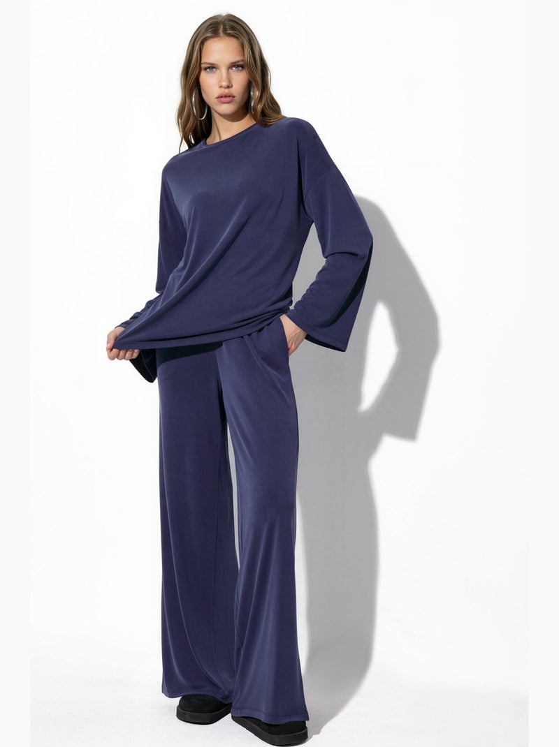 Pantaloni in modal a gamba dritta con vita elasticizzata busem Blu marino - Kiabi