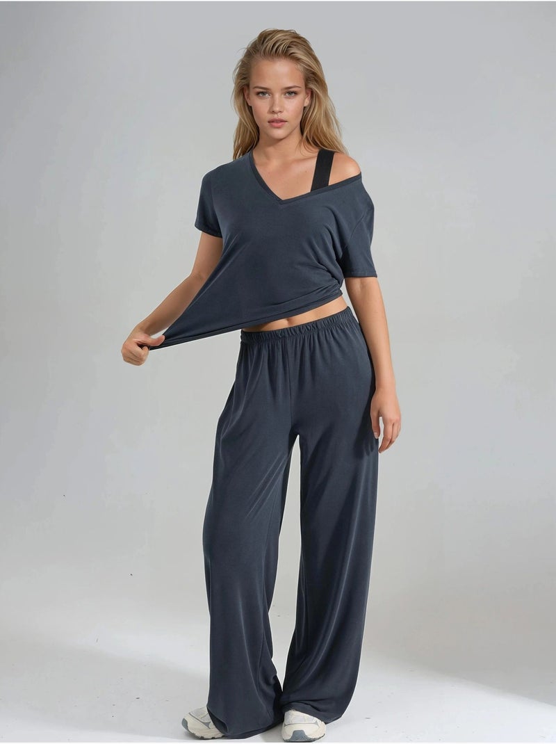 Pantaloni in modal a gamba dritta con vita elasticizzata busem Grigio scuro - Kiabi