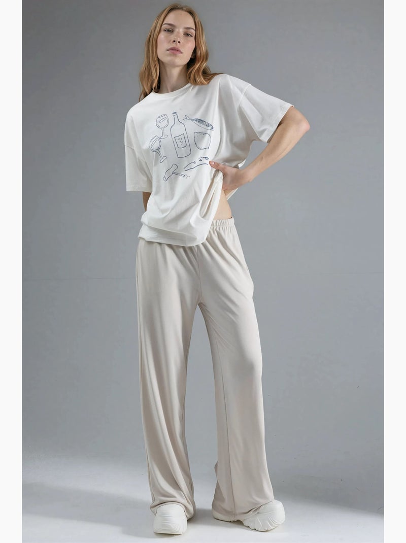 Pantaloni in modal a gamba dritta con vita elasticizzata busem Sabbia - Kiabi