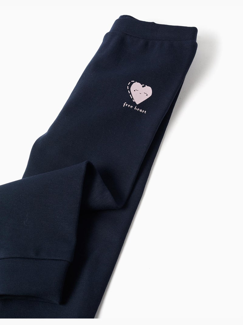Pantaloni in pile spazzolato con stampa di cuore Blu scuro - Kiabi