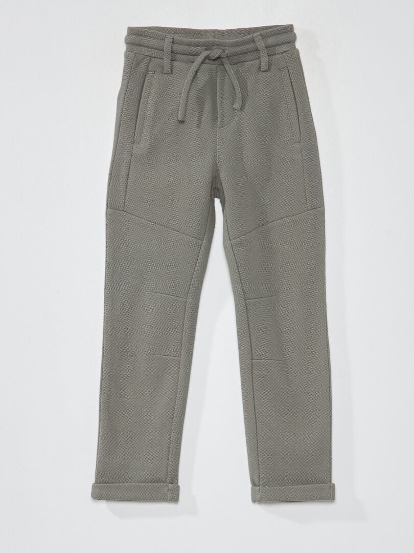 Pantaloni in piqué di cotone - Taglio più aderente grigio verde - Kiabi