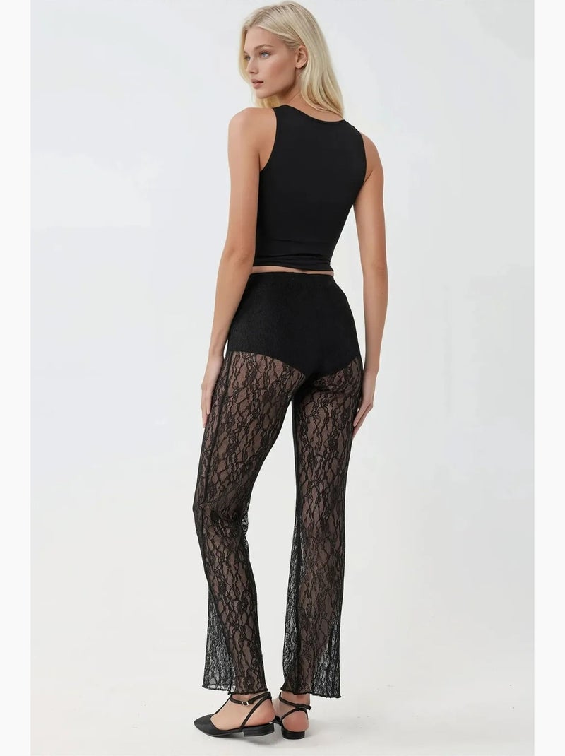 Pantaloni in pizzo a vita alta svasati hiccup Nero - Kiabi