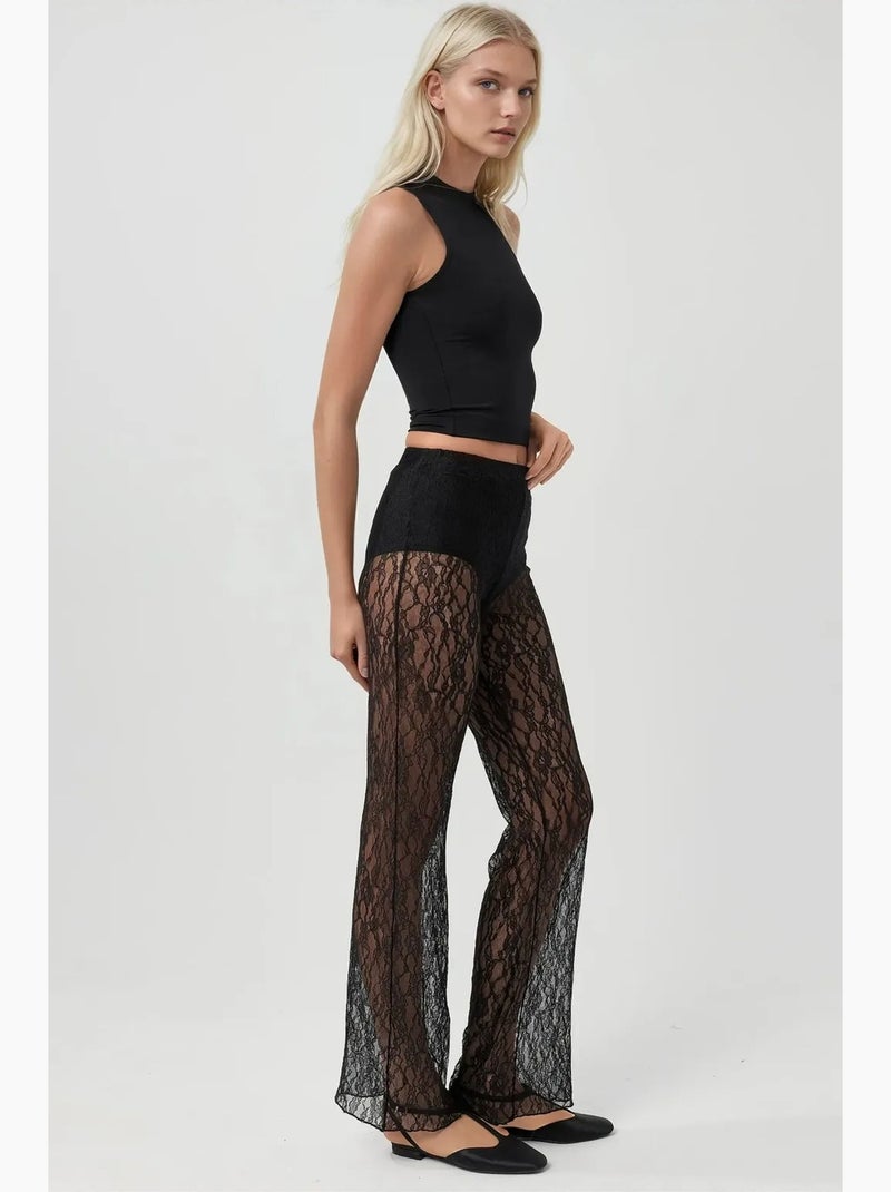 Pantaloni in pizzo a vita alta svasati hiccup Nero - Kiabi
