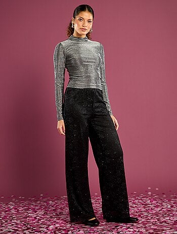 Pantaloni in pizzo con strass