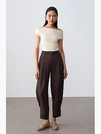 Pantaloni in popeline a vita alta a gamba ampia da donna dilvin
