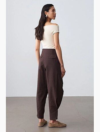 Pantaloni in popeline a vita alta a gamba ampia da donna dilvin