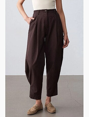 Pantaloni in popeline a vita alta a gamba ampia da donna dilvin