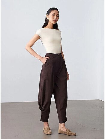 Pantaloni in popeline a vita alta a gamba ampia da donna dilvin