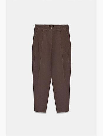 Pantaloni in popeline a vita alta a gamba ampia da donna dilvin