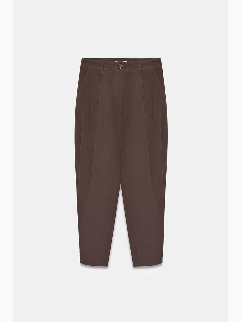 Pantaloni in popeline a vita alta a gamba ampia da donna dilvin Marrone cioccolato - Kiabi