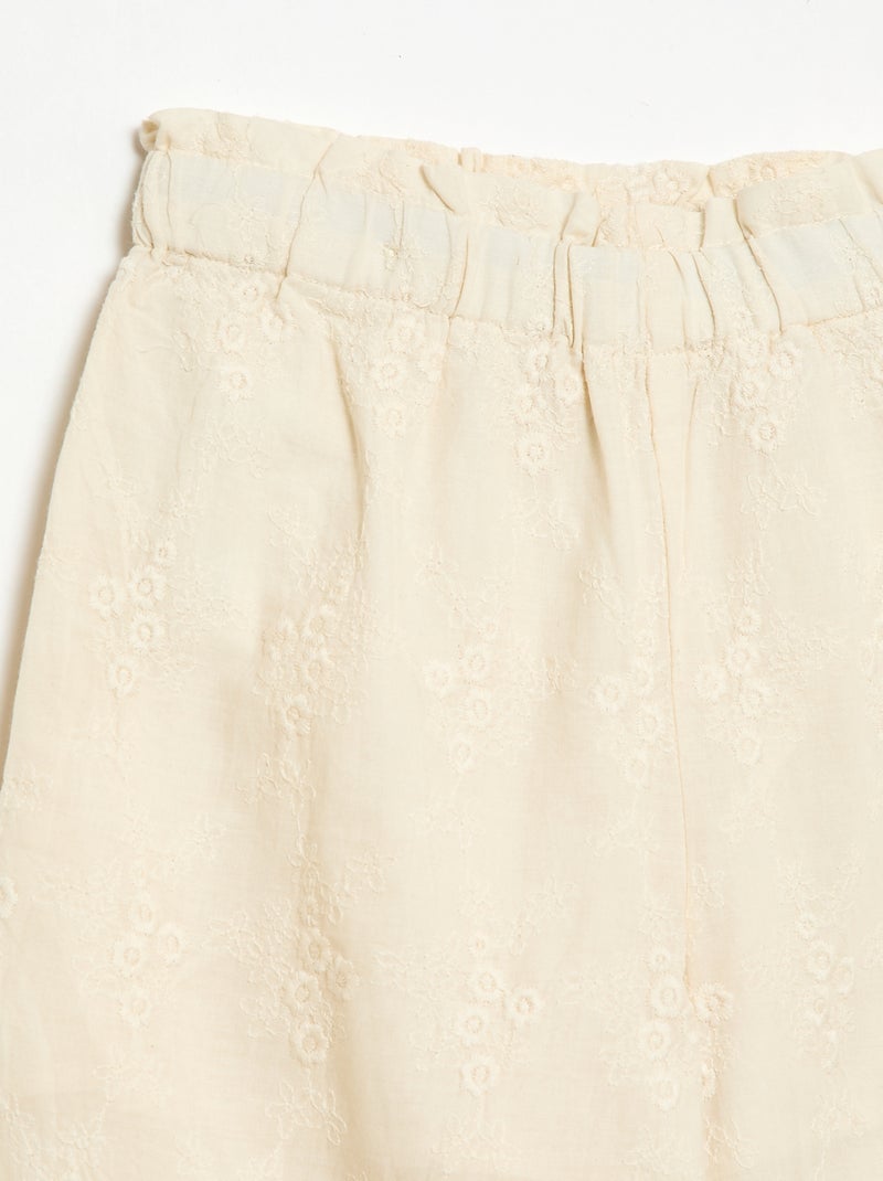 Pantaloni in popeline con ricami Bianco - Kiabi