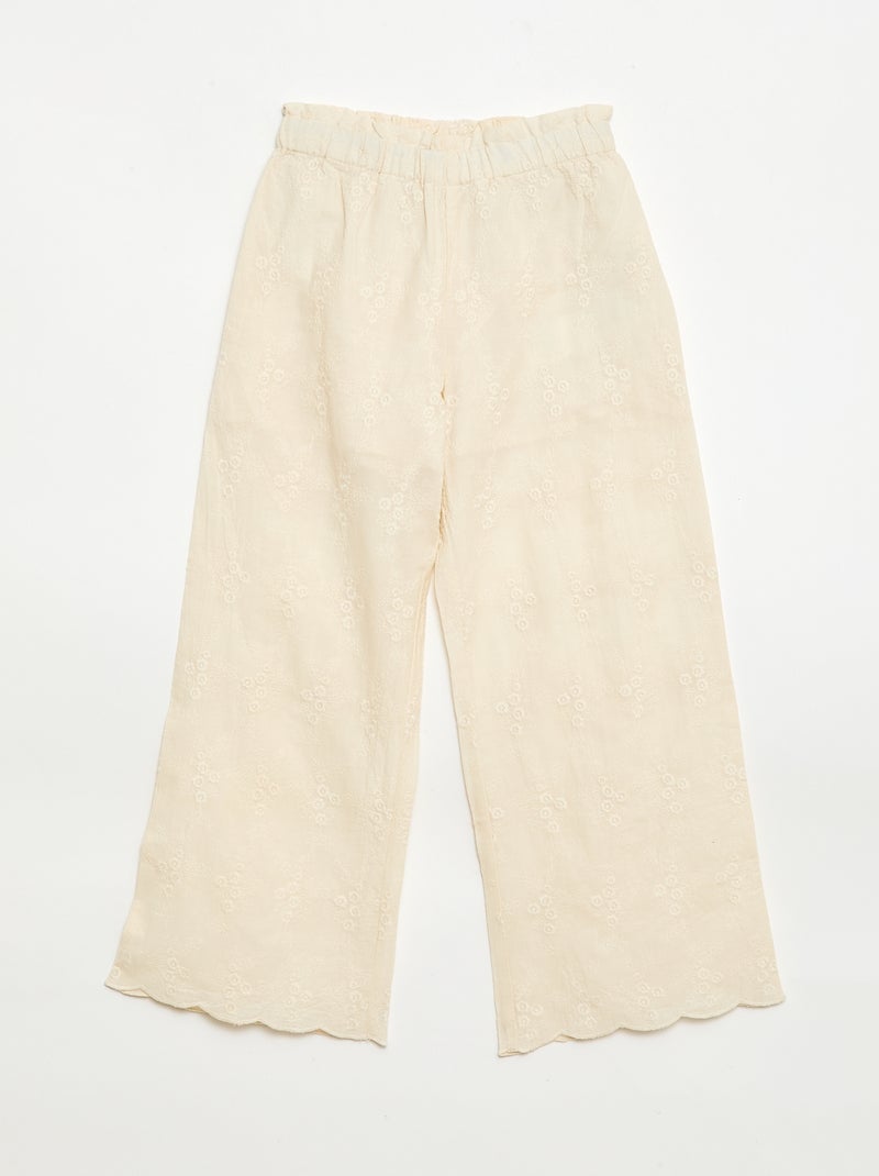 Pantaloni in popeline con ricami Bianco - Kiabi
