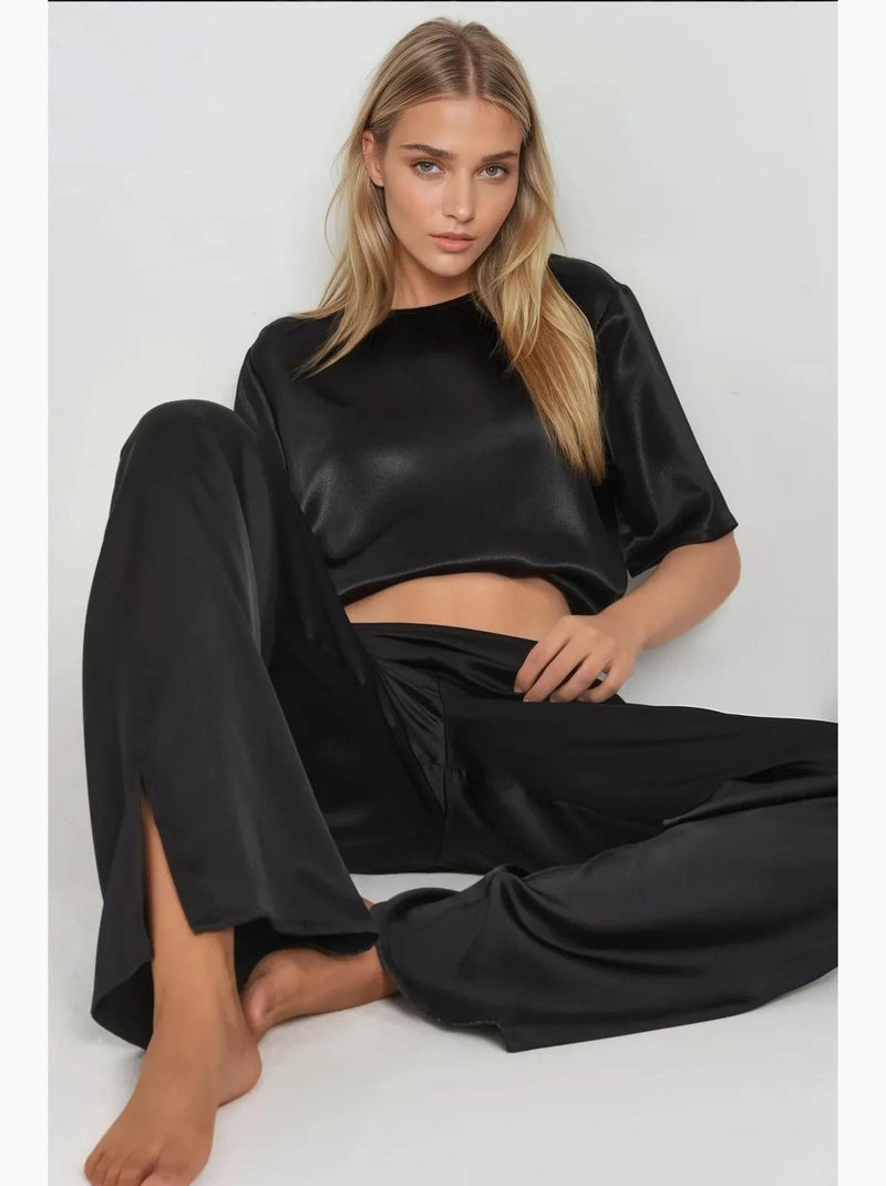 Pantaloni in raso a gamba ampia ana hiccup Nero - Kiabi