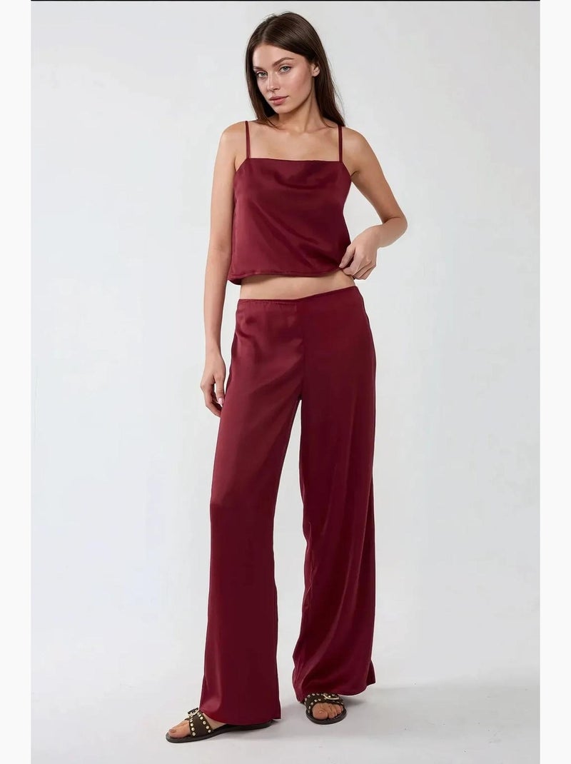 Pantaloni in raso a gamba ampia ana hiccup Rosso bordeaux - Kiabi