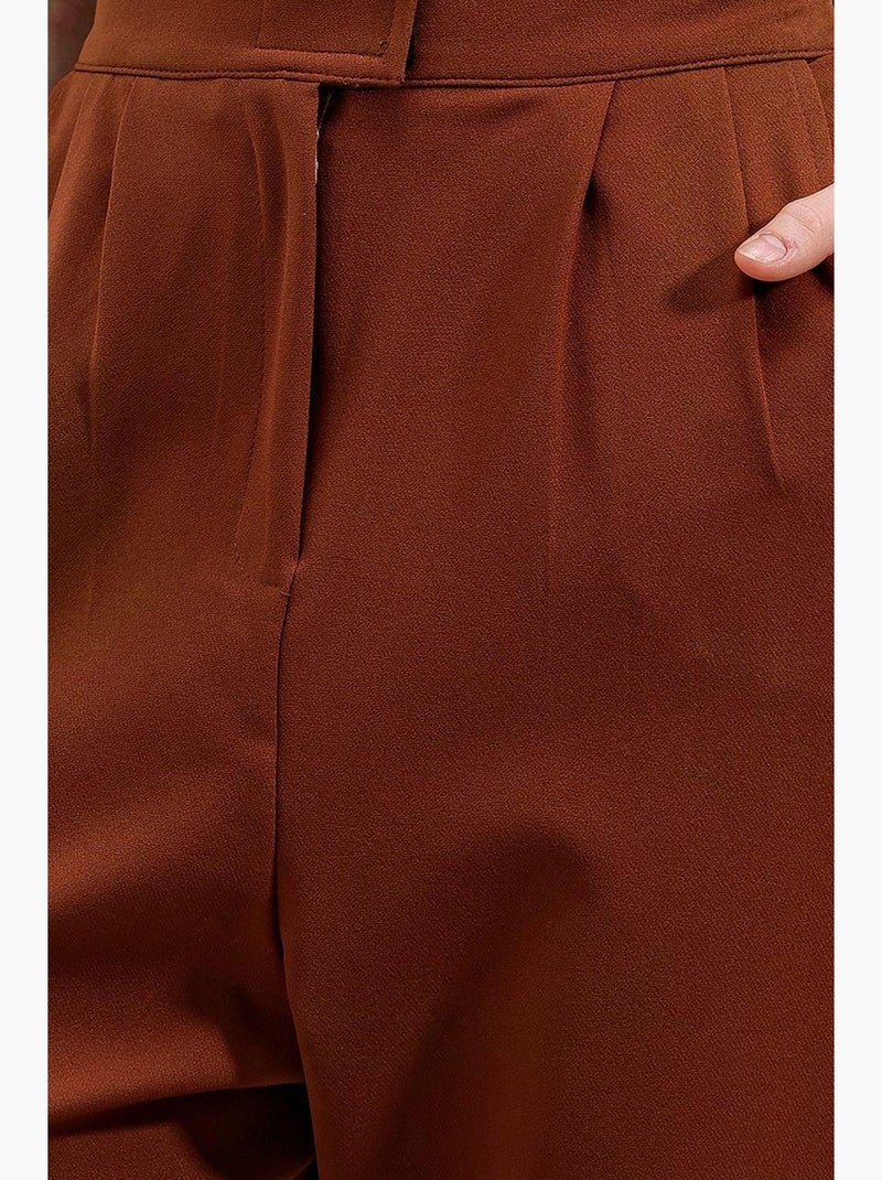 Pantaloni in raso a vita alta a gamba ampia con pieghe bdart Marrone cioccolato - Kiabi