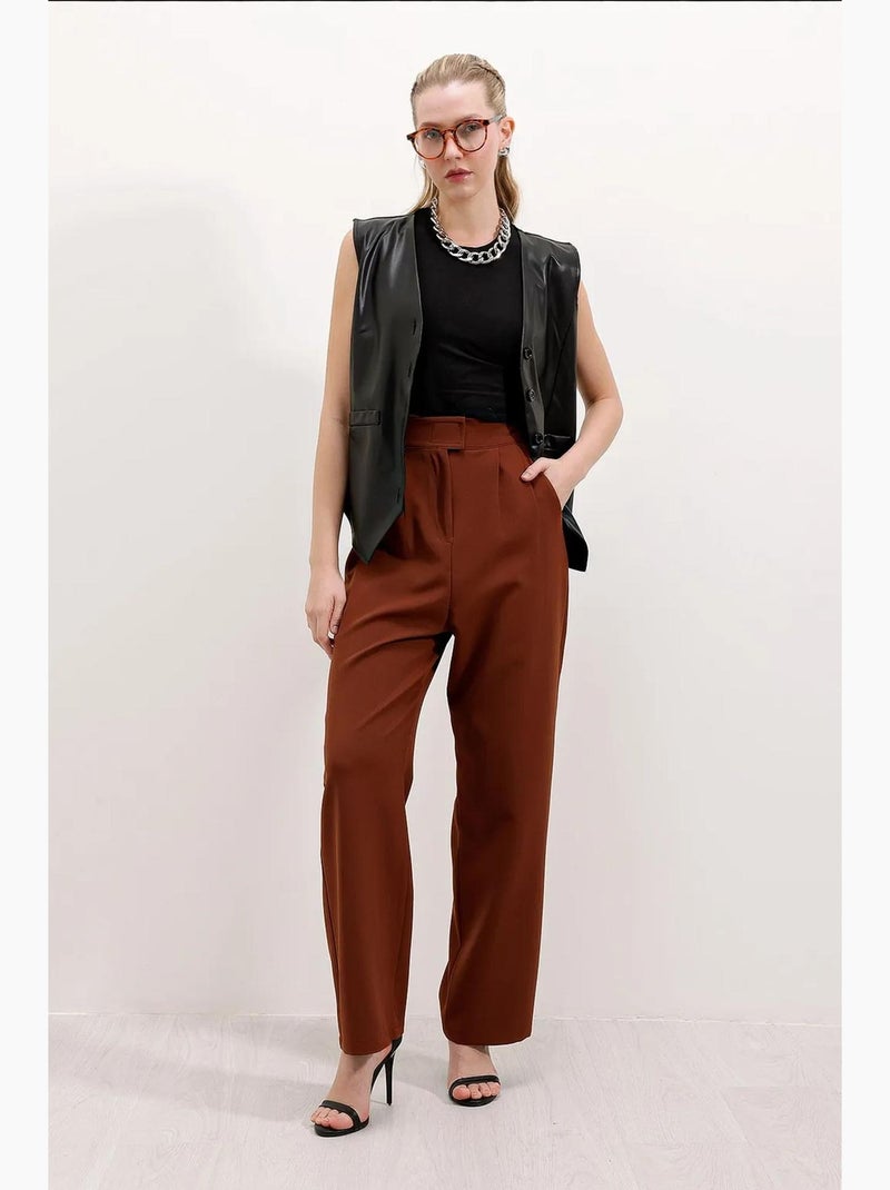 Pantaloni in raso a vita alta a gamba ampia con pieghe bdart Marrone cioccolato - Kiabi