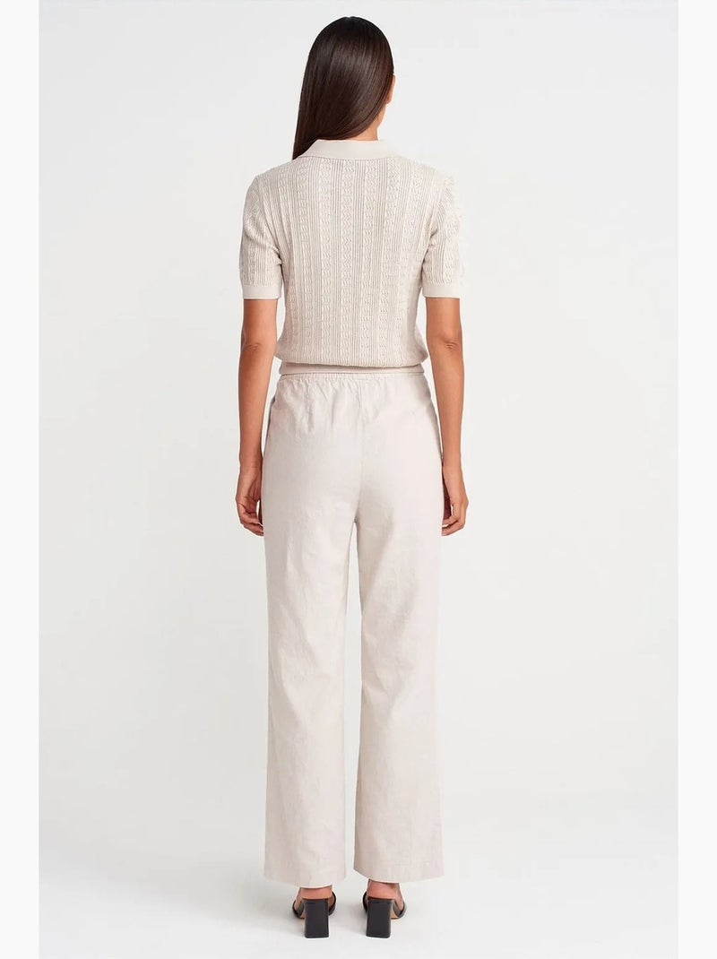 Pantaloni in tencel a gamba ampia con vita con coulisse dilvin Bianco sporco - Kiabi