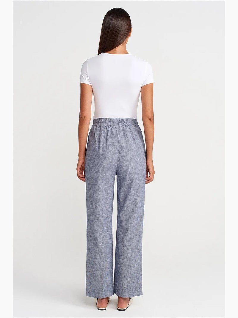 Pantaloni in tencel a gamba ampia con vita con coulisse dilvin Blu zaffiro - Kiabi