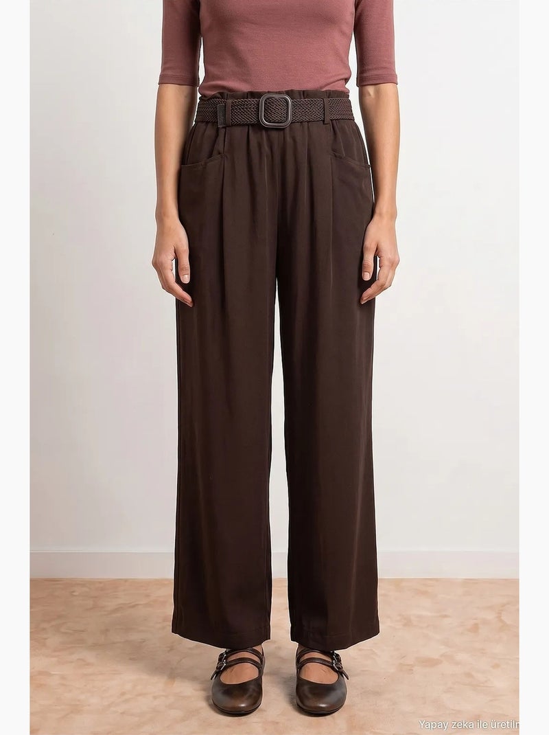 Pantaloni in tencel dilvin Marrone cioccolato - Kiabi