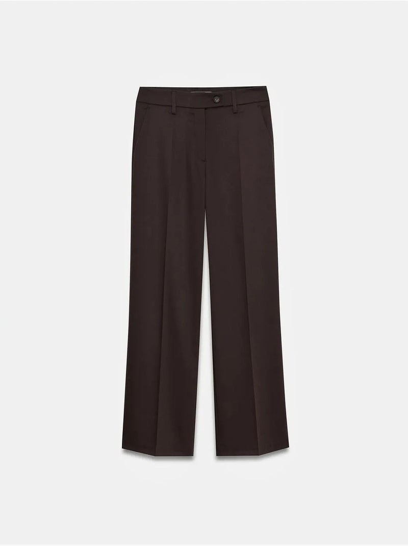 Pantaloni in tessuto a gamba ampia a vita media dilvin Marrone scuro - Kiabi