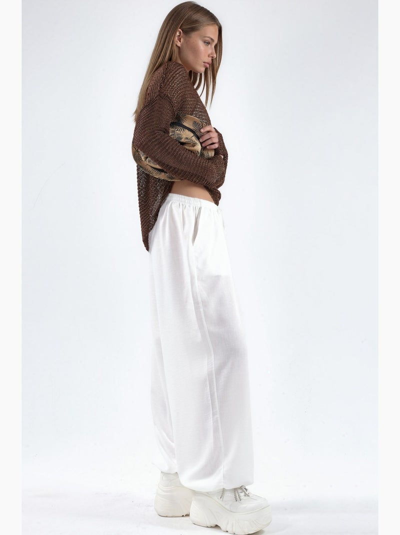 Pantaloni in tessuto a gamba larga con vita a coulisse busem Bianco - Kiabi