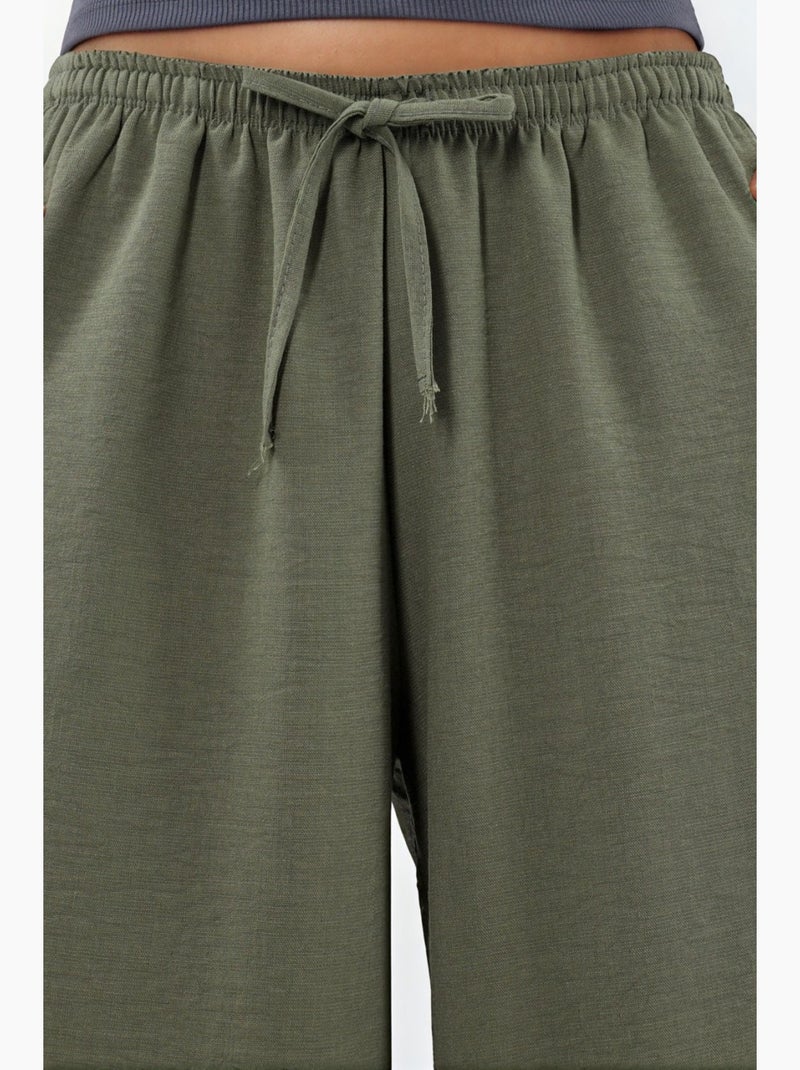 Pantaloni in tessuto a gamba larga con vita a coulisse busem Verde - Kiabi