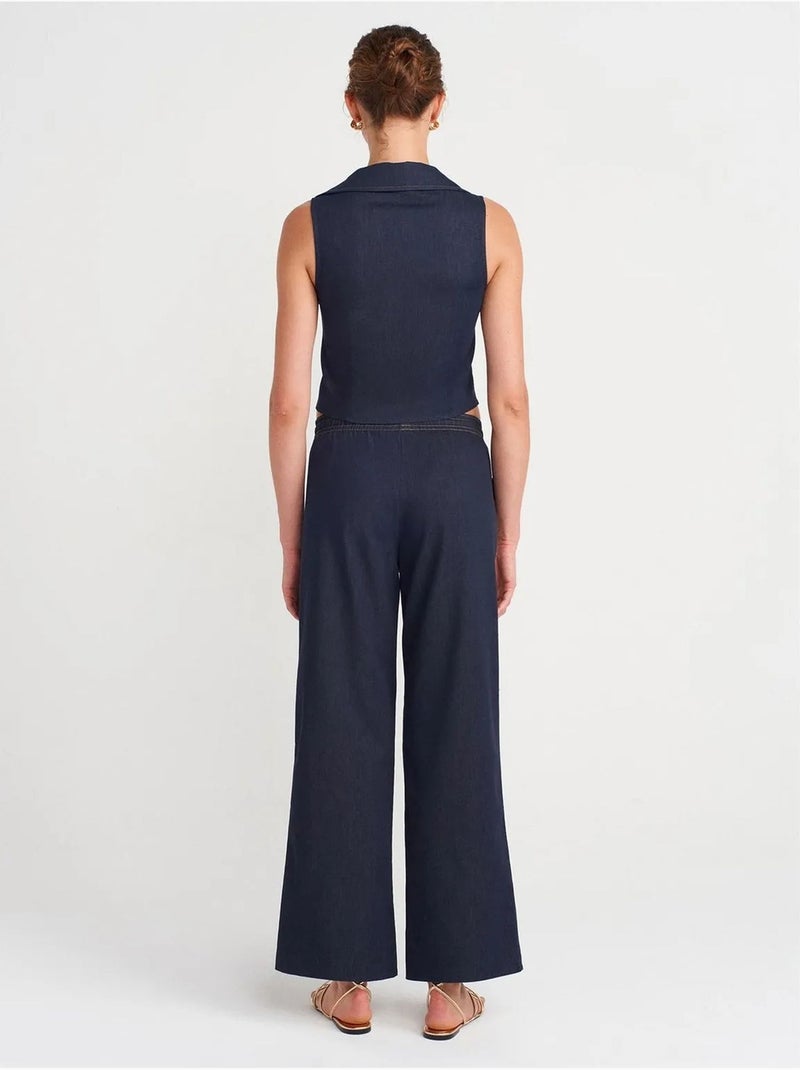 Pantaloni in tessuto a gamba larga con vita con coulisse dilvin Blu marino - Kiabi