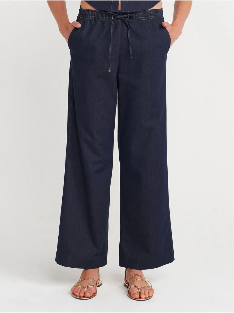 Pantaloni in tessuto a gamba larga con vita con coulisse dilvin Blu marino - Kiabi