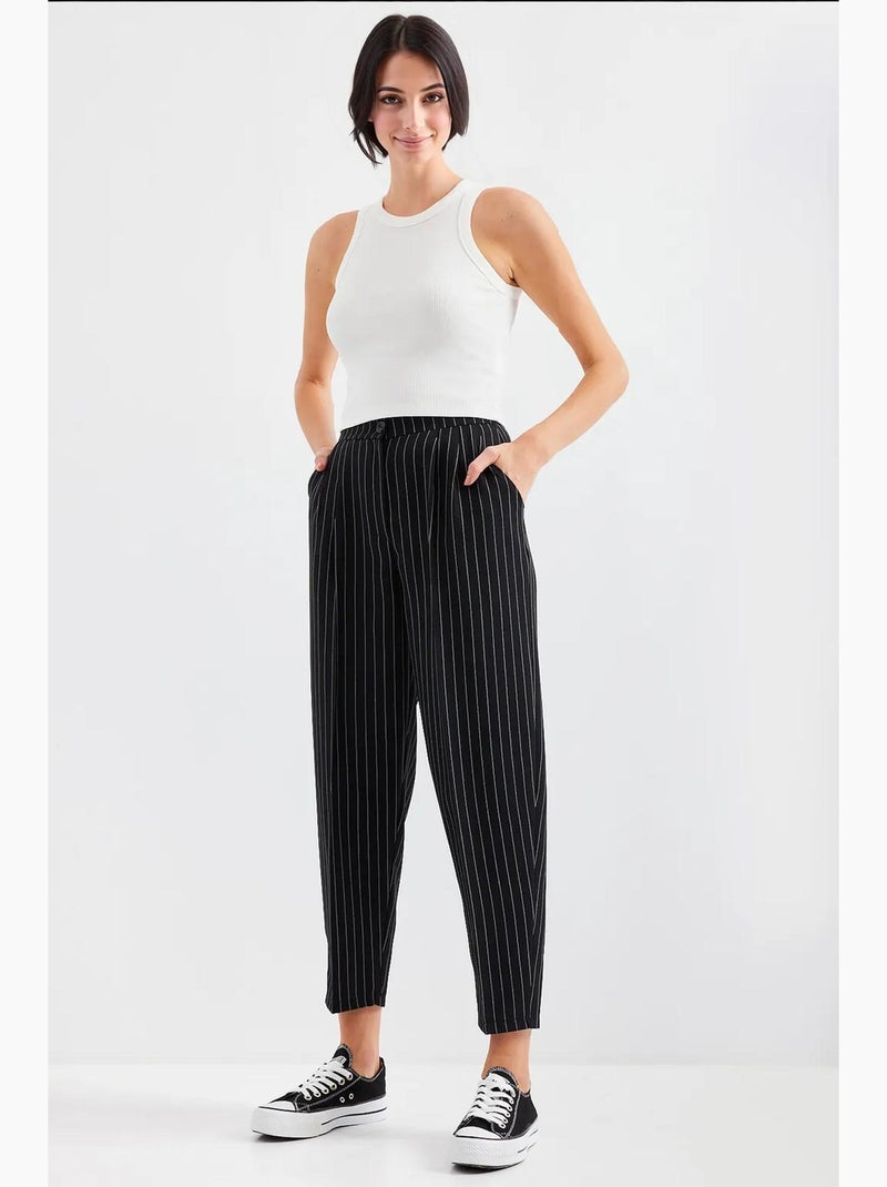 Pantaloni in tessuto a righe a vita alta bdart Nero - Kiabi