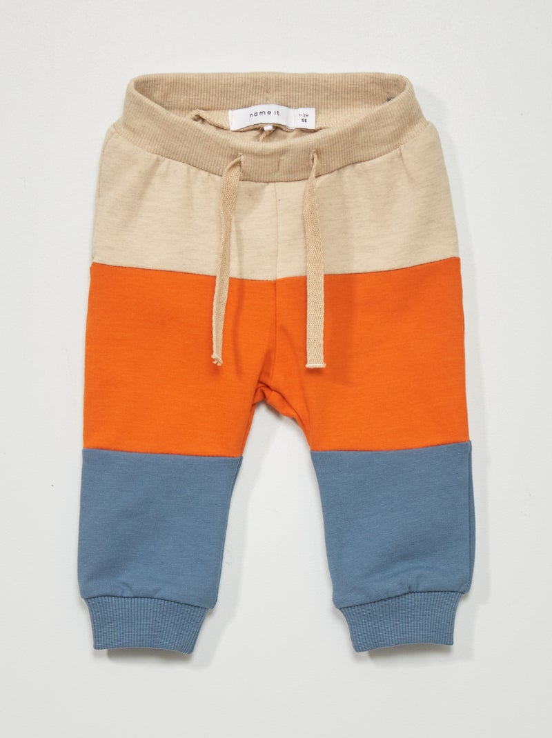Pantaloni in tessuto felpato blu/arancione - Kiabi