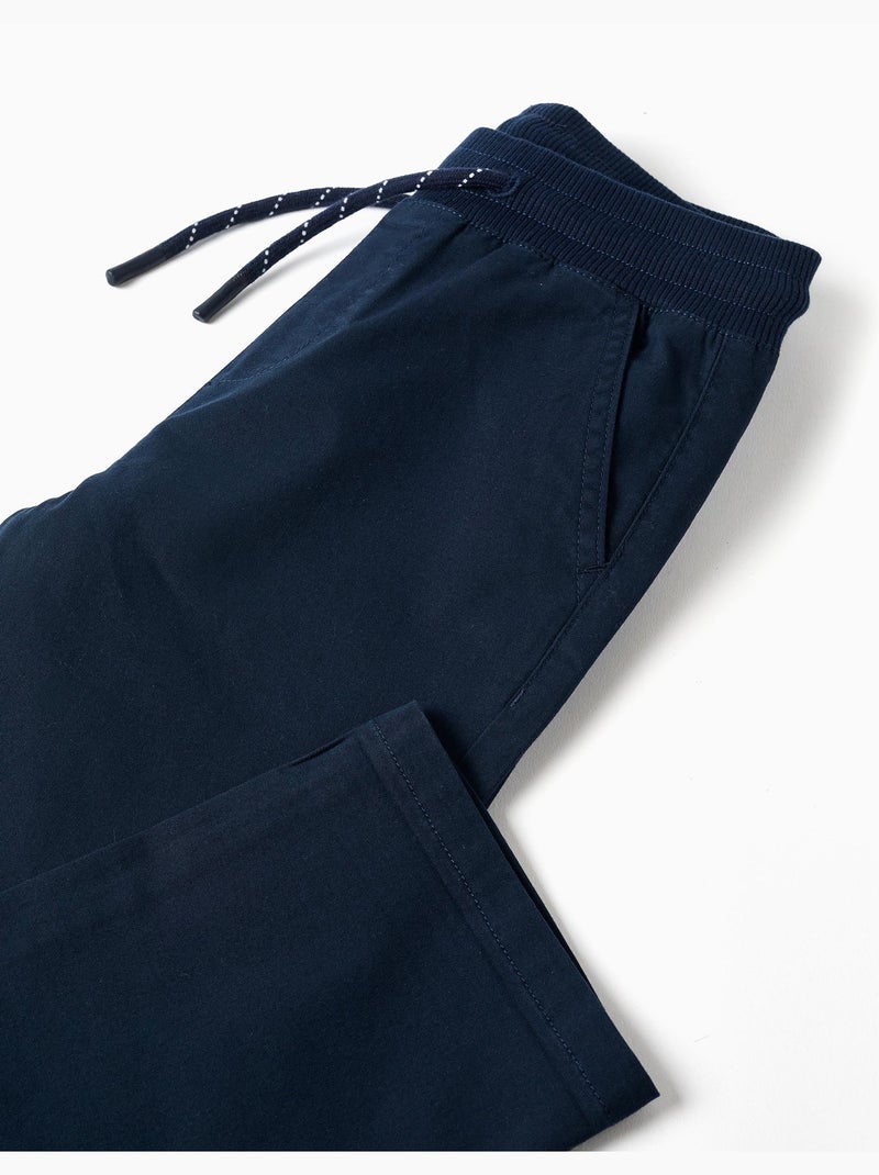 Pantaloni in twill a taglio dritto con coulisse Blu scuro - Kiabi