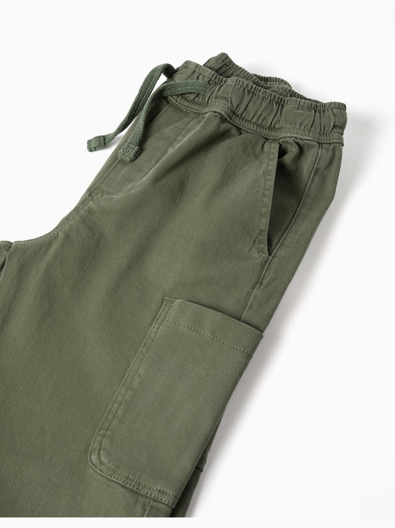 Pantaloni in twill a taglio dritto con tasche cargo Verde scuro - Kiabi