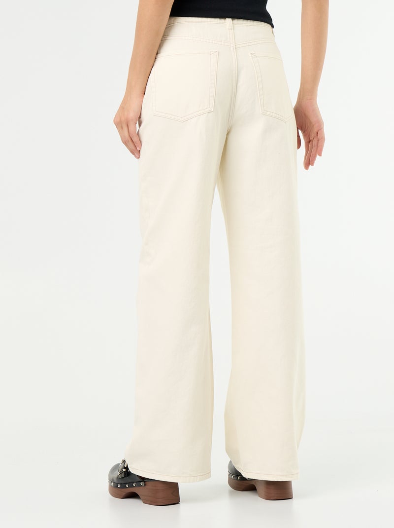 Pantaloni in twill a vita alta taglio wide leg Beige - Kiabi