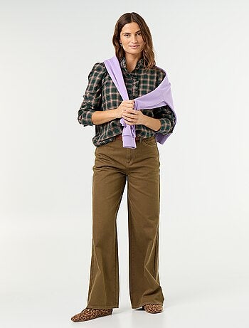 Pantalone in twill a vita alta con taglio wide leg