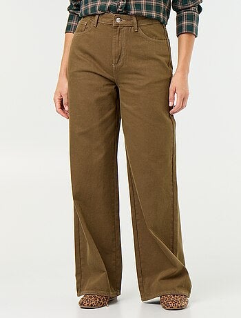 Pantalone in twill a vita alta con taglio wide leg
