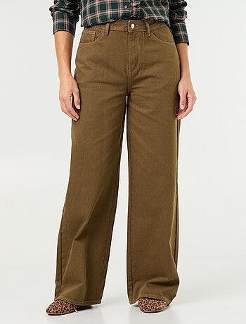 Pantalone in twill a vita alta con taglio wide leg