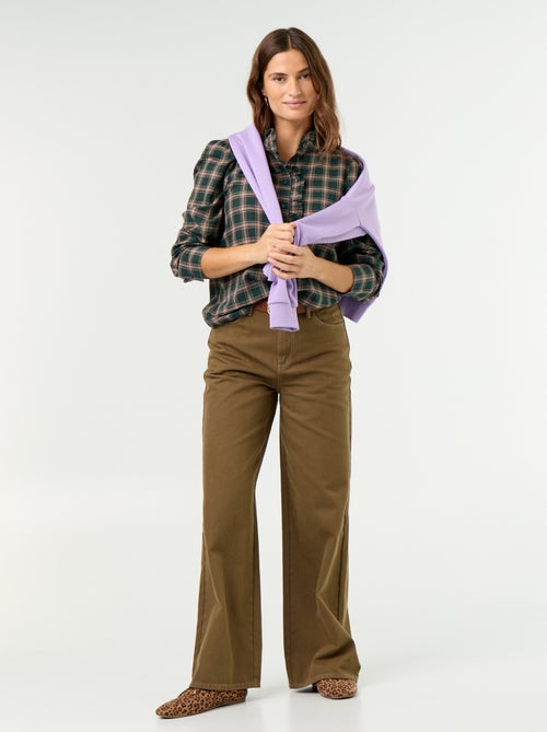 Pantaloni in twill a vita alta taglio wide leg - Kiabi Pantaloni in twill a vita alta taglio wide leg - Kiabi