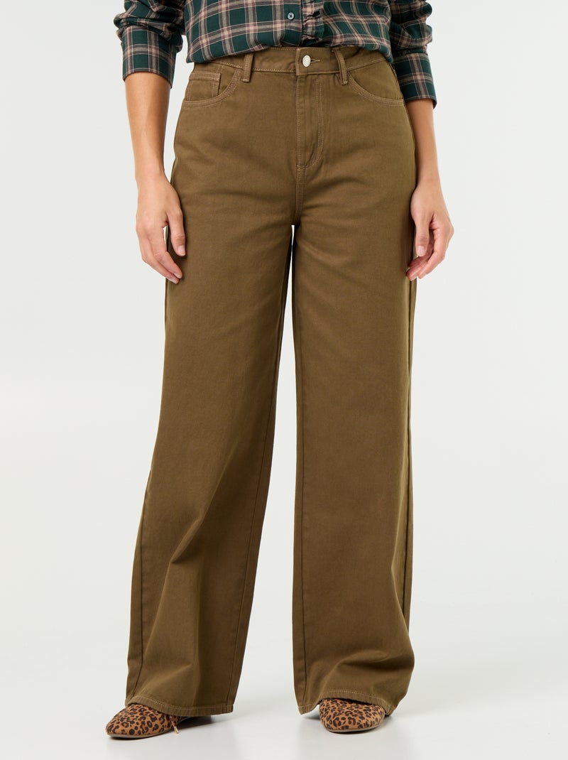 Pantaloni in twill a vita alta taglio wide leg Kaki - Kiabi