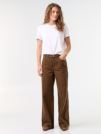 Pantalone in twill a vita alta con taglio wide leg