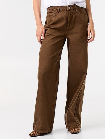 Pantalone in twill a vita alta con taglio wide leg