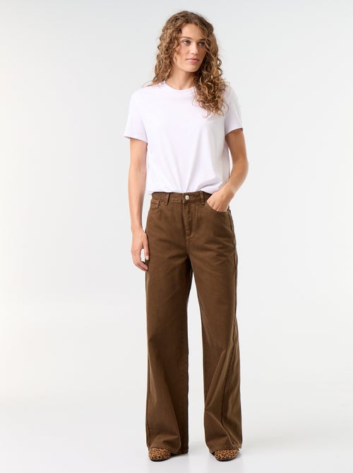 Pantaloni in twill a vita alta taglio wide leg - Kiabi Pantaloni in twill a vita alta taglio wide leg - Kiabi