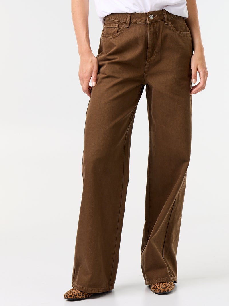 Pantaloni in twill a vita alta taglio wide leg Marrone - Kiabi