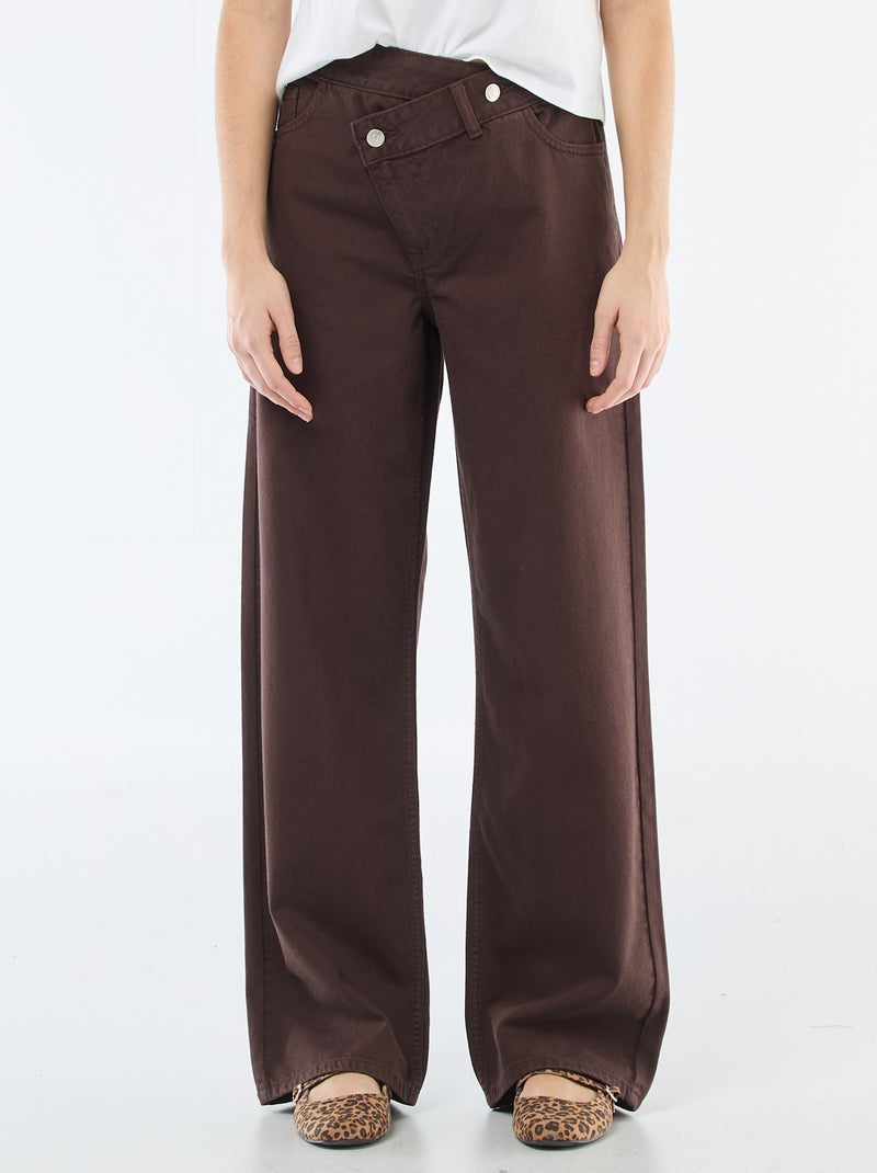 Pantaloni in twill con apertura asimmetrica Marrone - Kiabi