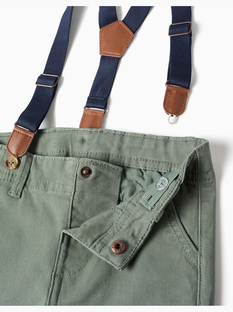 Pantaloni in twill con bretelle rimovibili Verde scuro - Kiabi