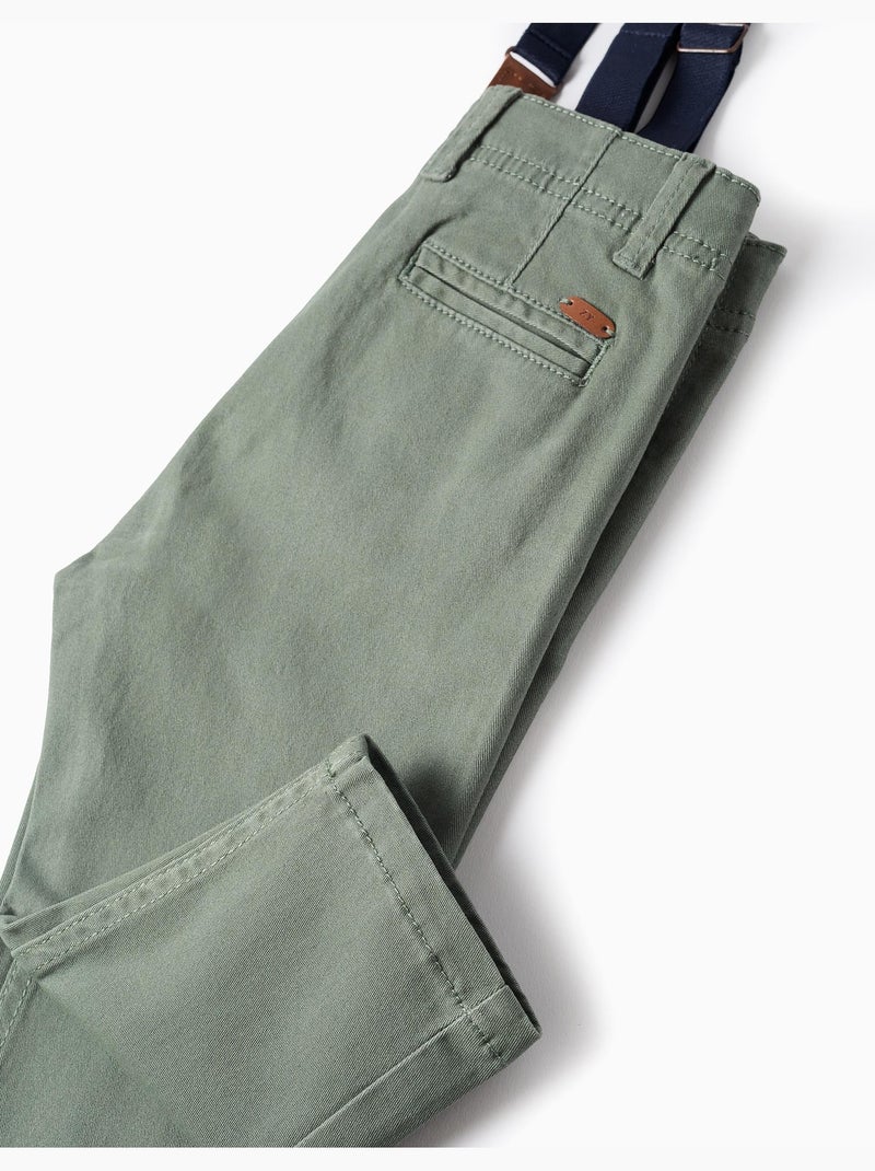 Pantaloni in twill con bretelle rimovibili Verde scuro - Kiabi
