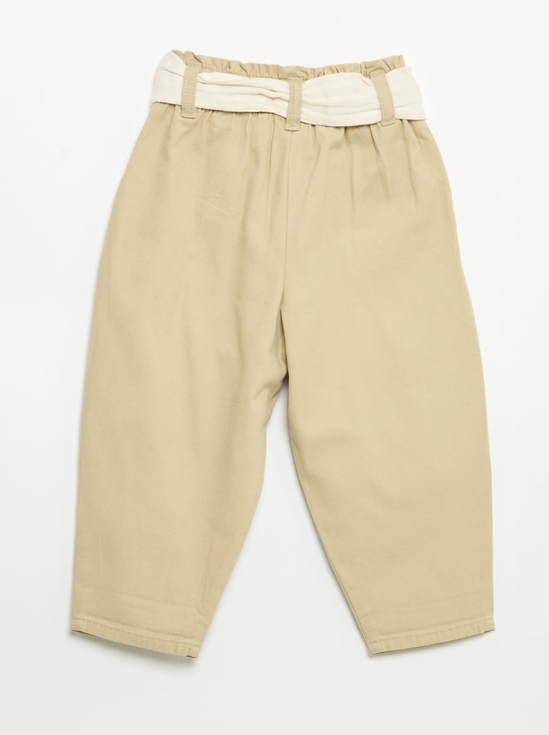 Pantaloni in twill con cintura da annodare Beige - Kiabi